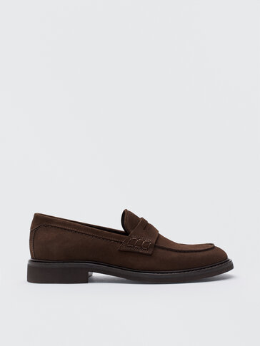 Brown split suede leather loafers
