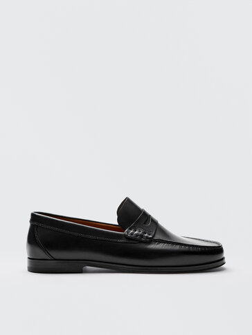 Black nappa leather penny loafers