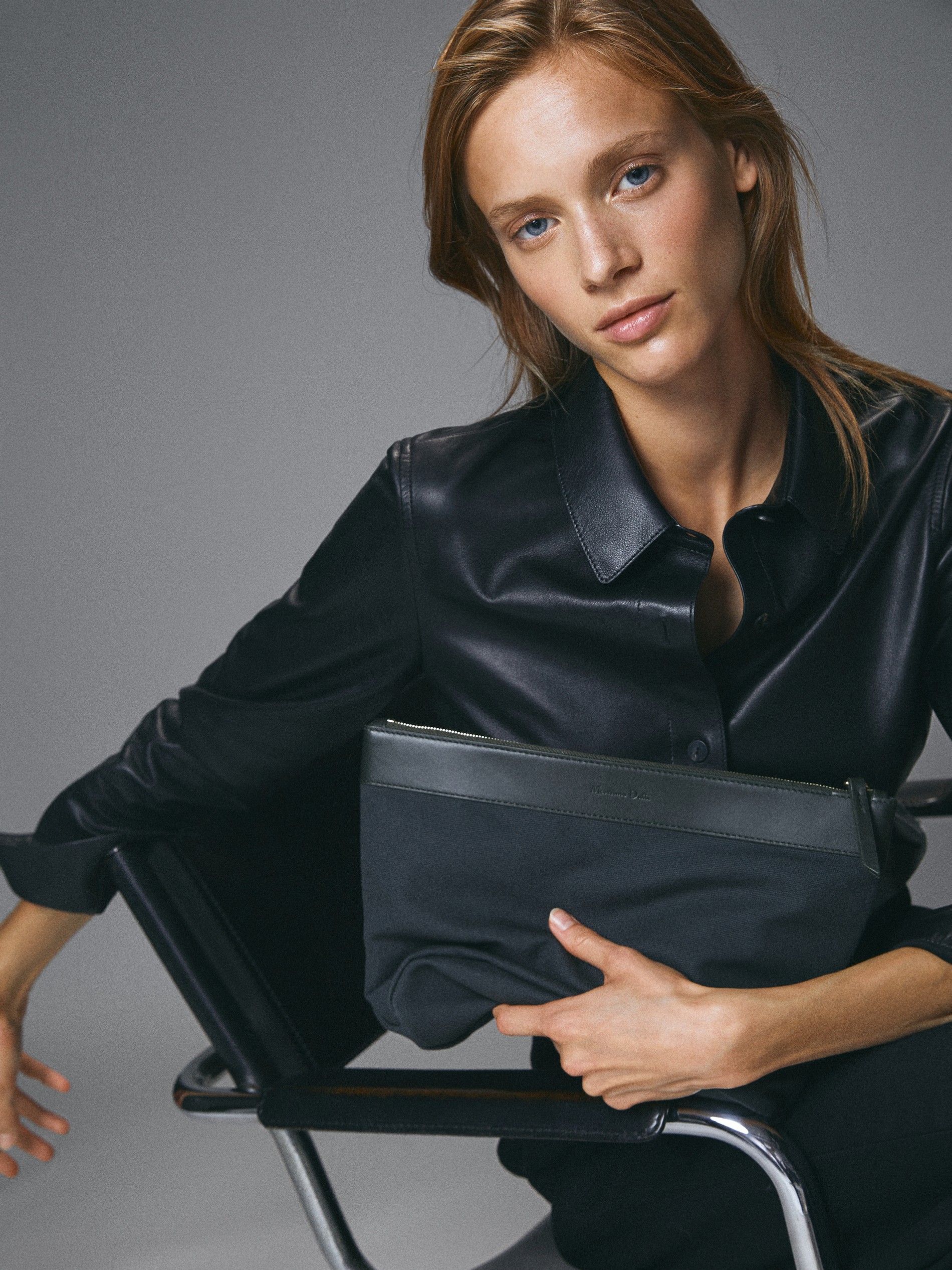 massimo dutti black leather bag