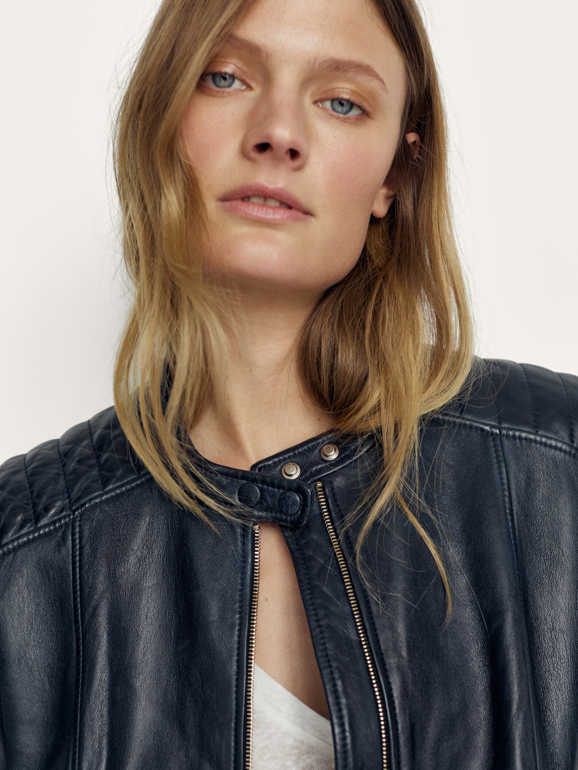 massimo dutti blue leather jacket