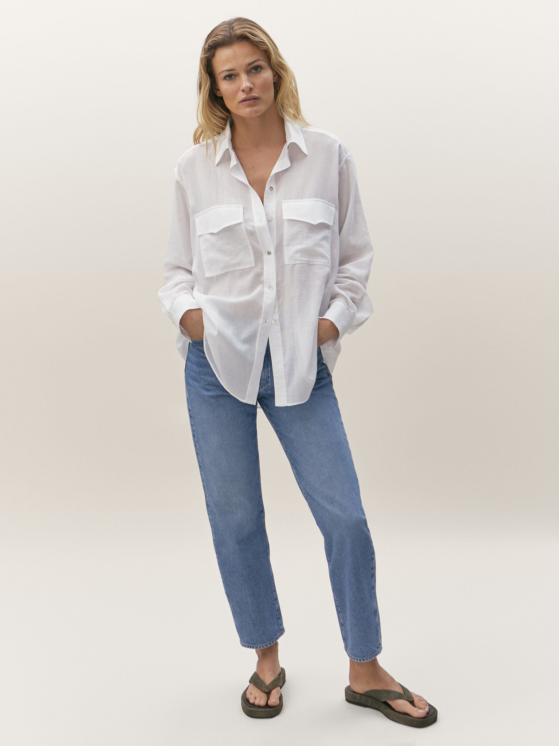 Straight fit high-waist jeans - null 