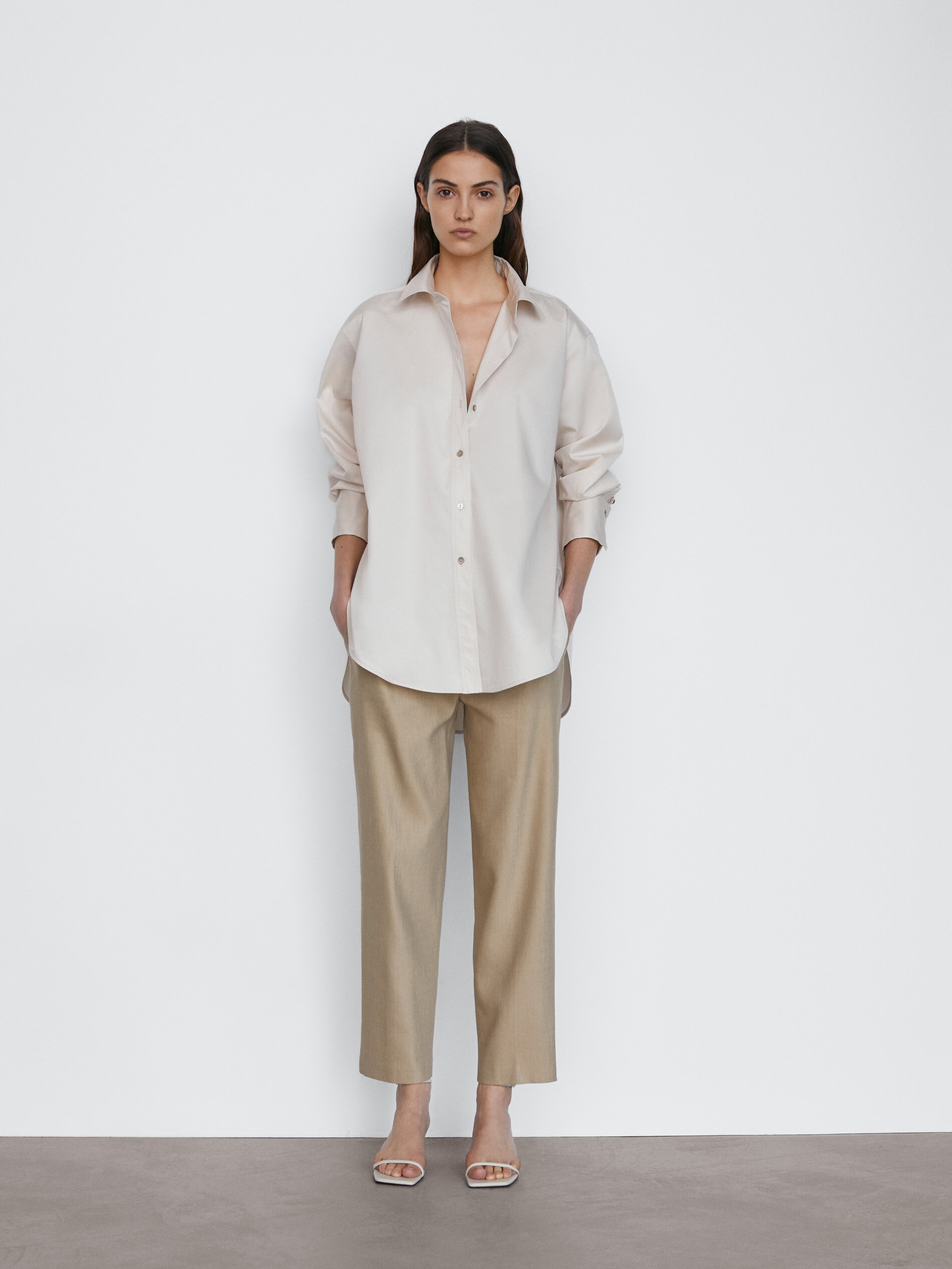 Straight fit linen trousers - null 
