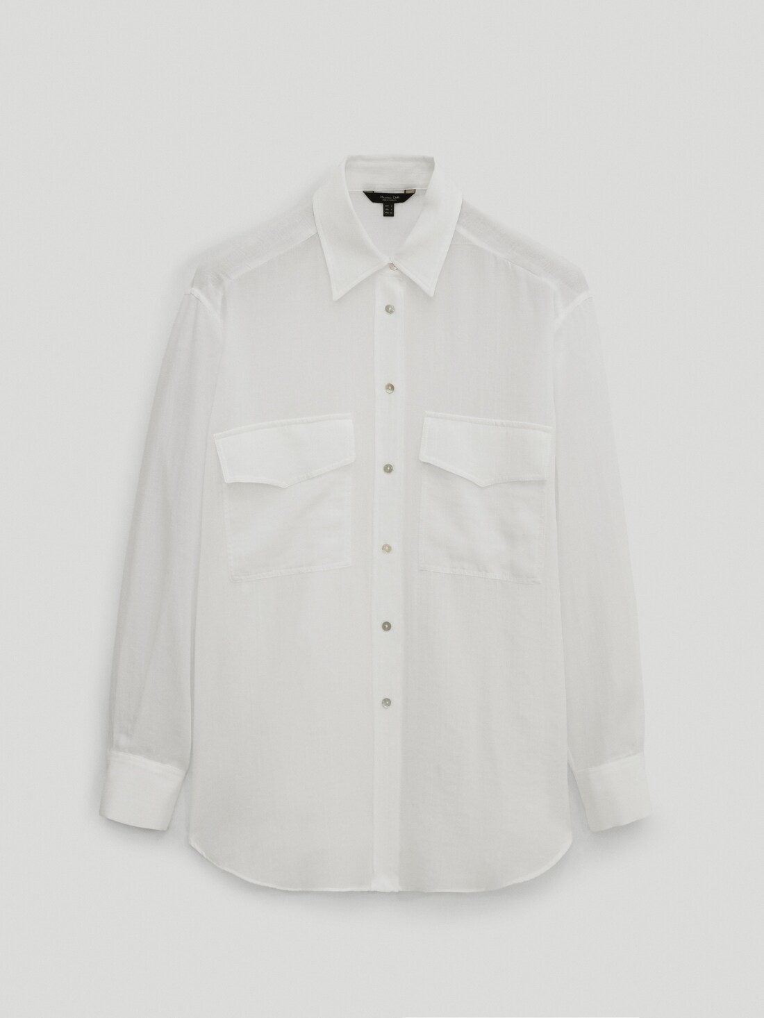 БЕЛЫЙ Рубашка из хлопка с карманами Massimo Dutti