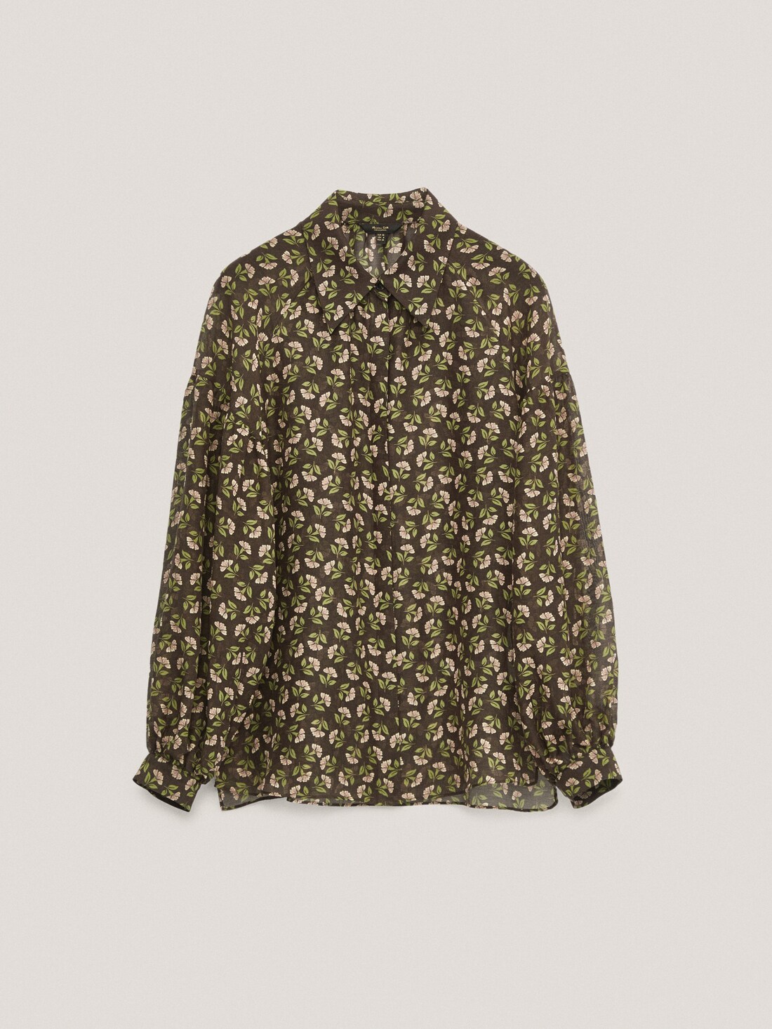КОРИЧНЕВЫЙ Рубашка из хлопка и шелка с цветочным принтом Massimo Dutti