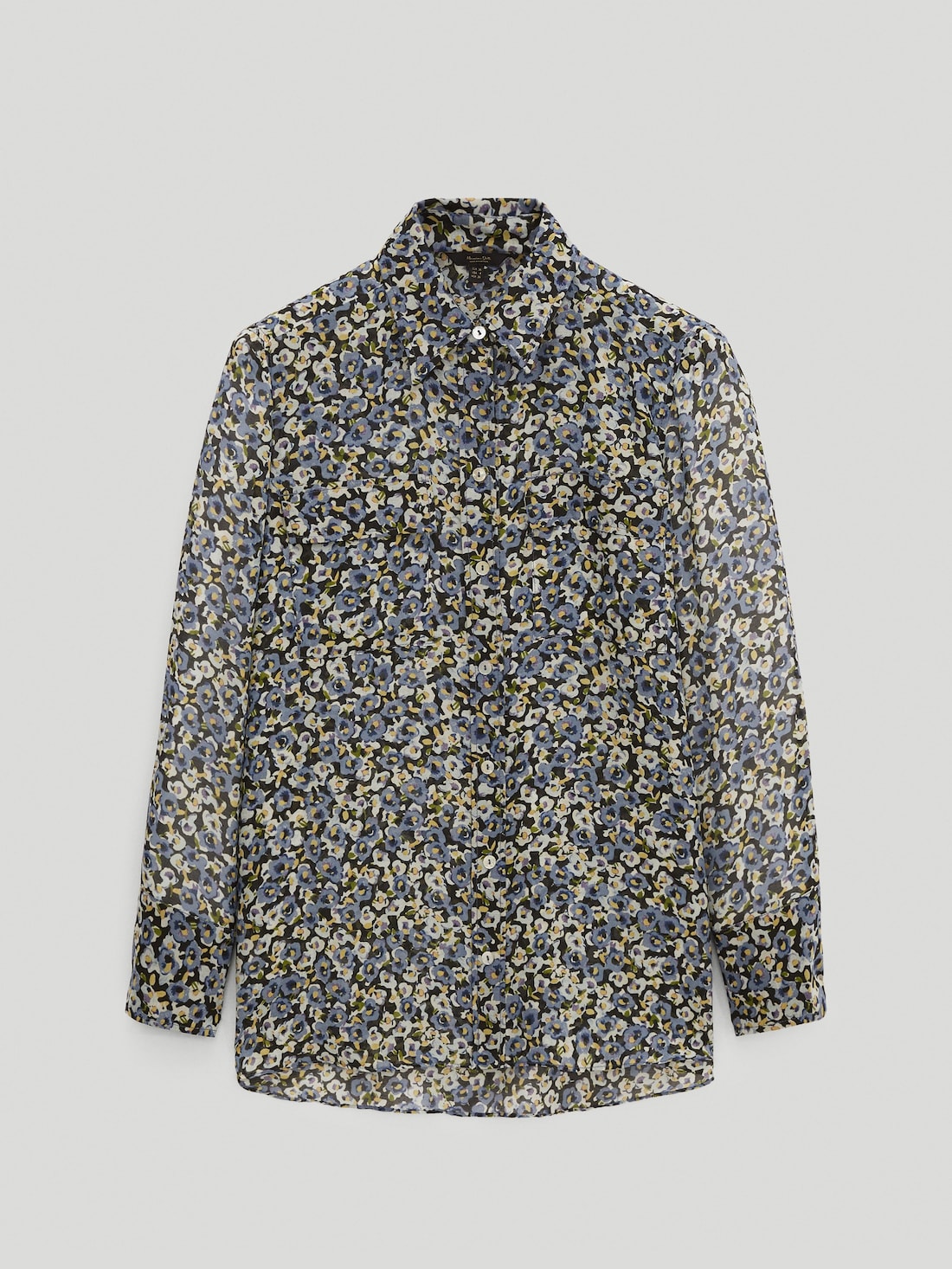 СИНИЙ Рубашка из хлопка и шелка с цветочным принтом Massimo Dutti