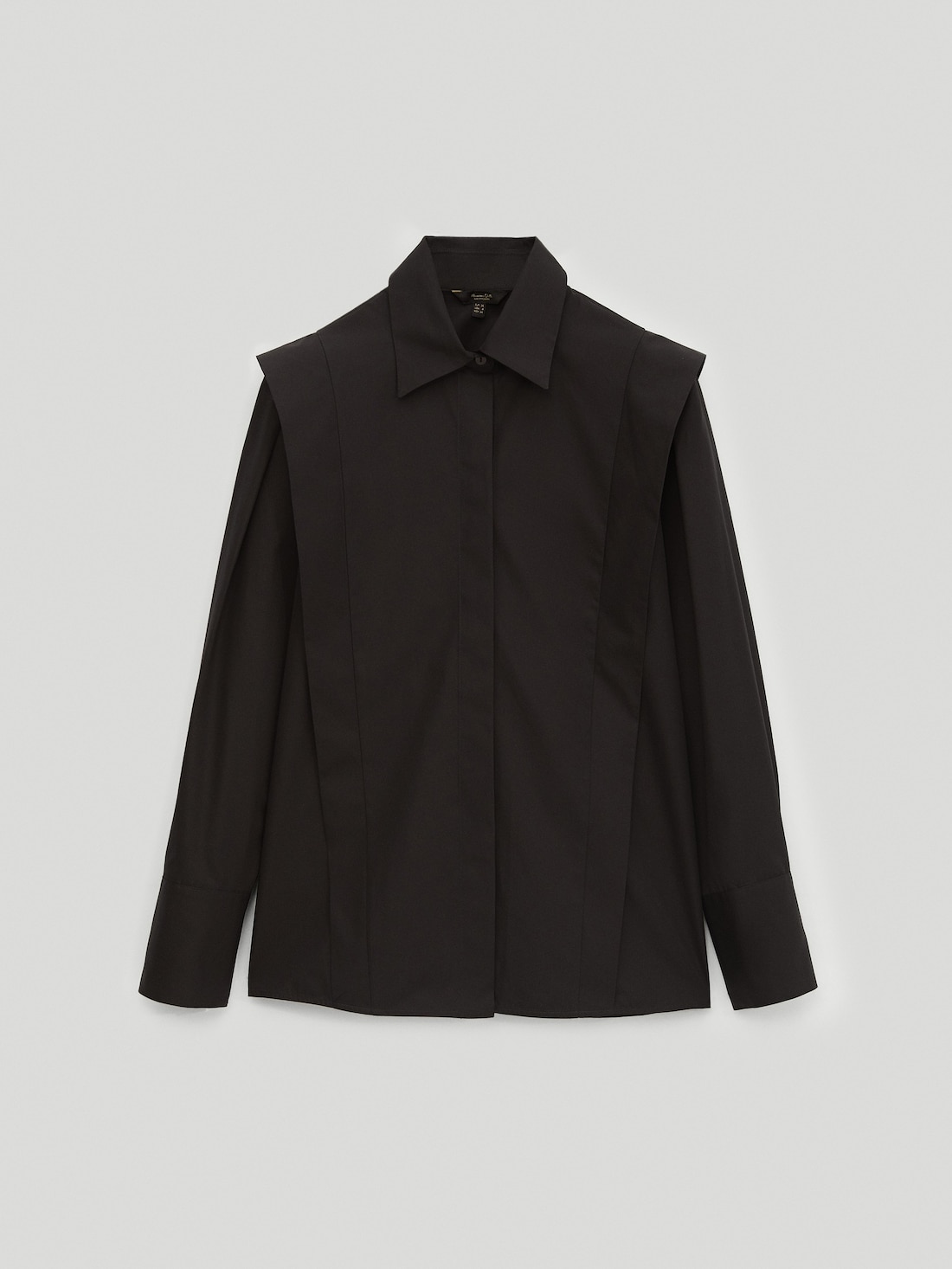 ЧЕРНЫЙ Черная рубашка из поплина с рукавами-крылышками Massimo Dutti