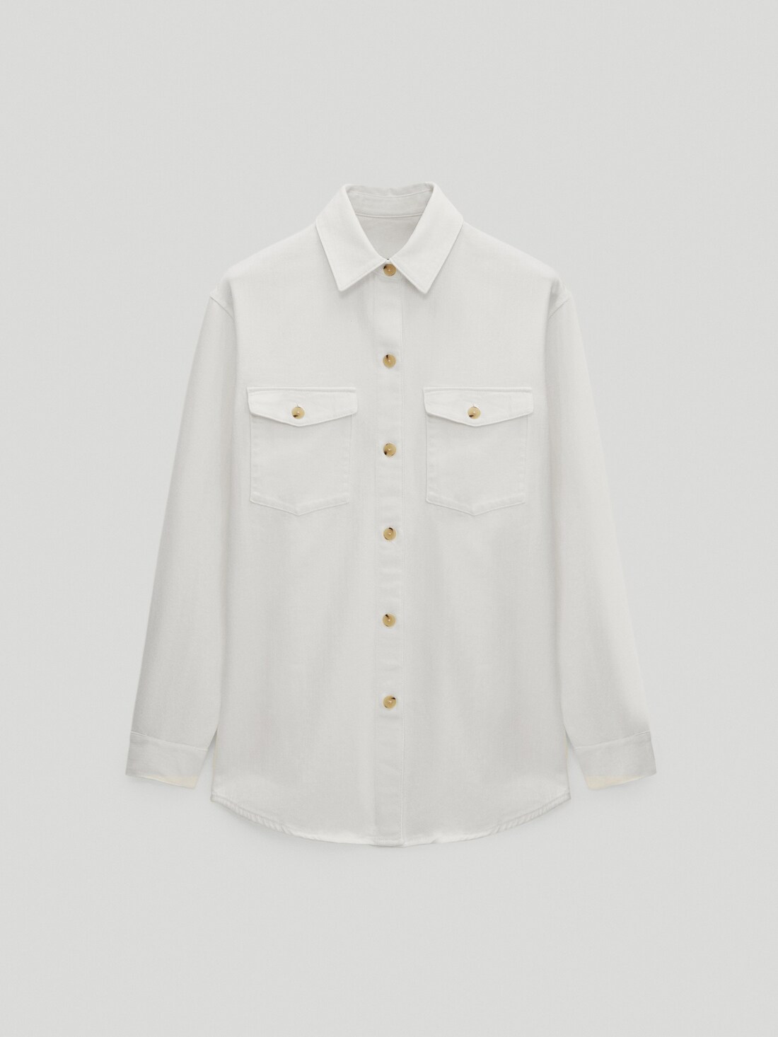 НАТУРАЛЬНЫЙ, КРЕМОВЫЙ Хлопковая куртка-рубашка с карманами Massimo Dutti
