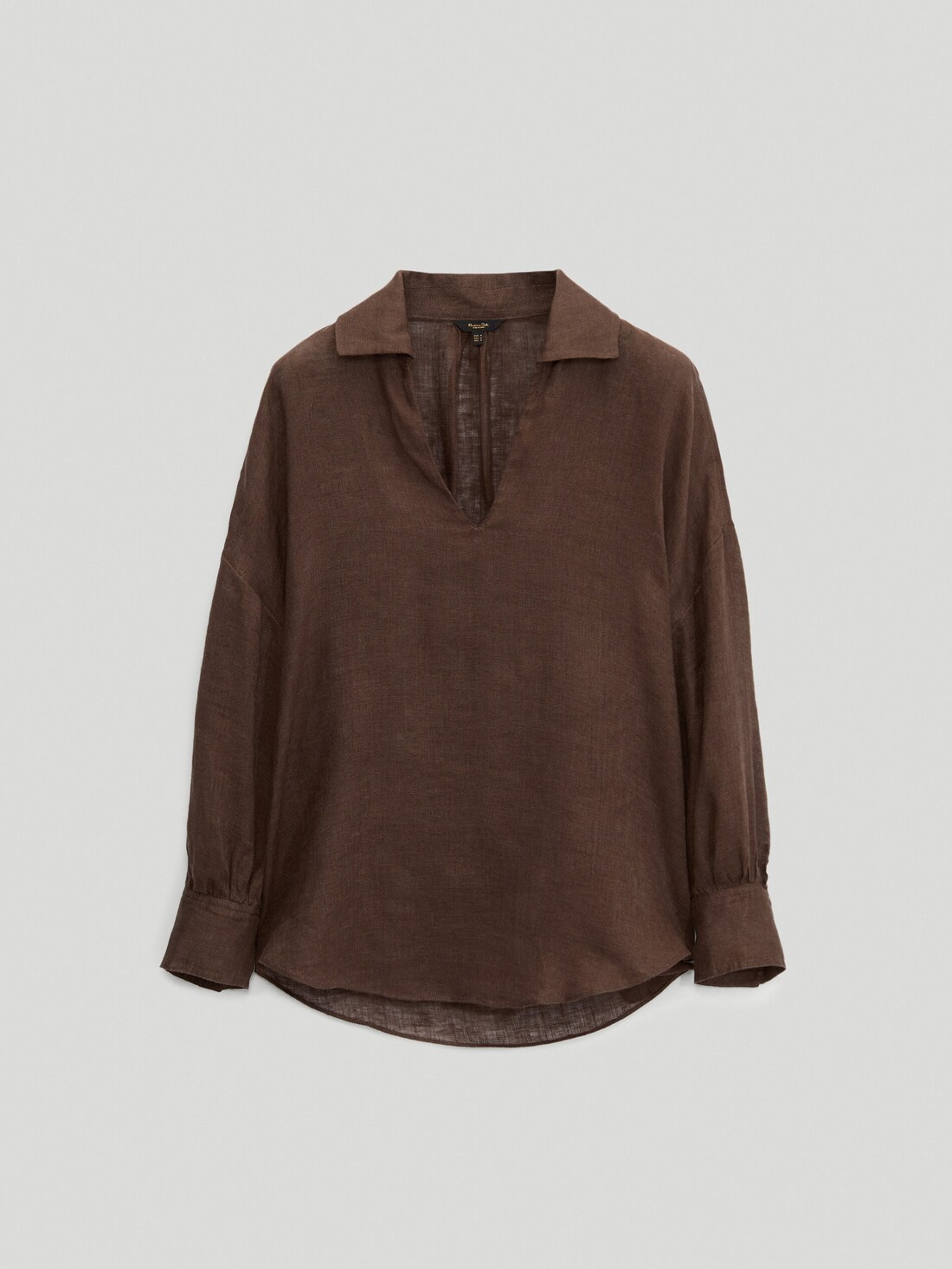 КОРИЧНЕВЫЙ Блуза с V-образным вырезом изо льна Massimo Dutti