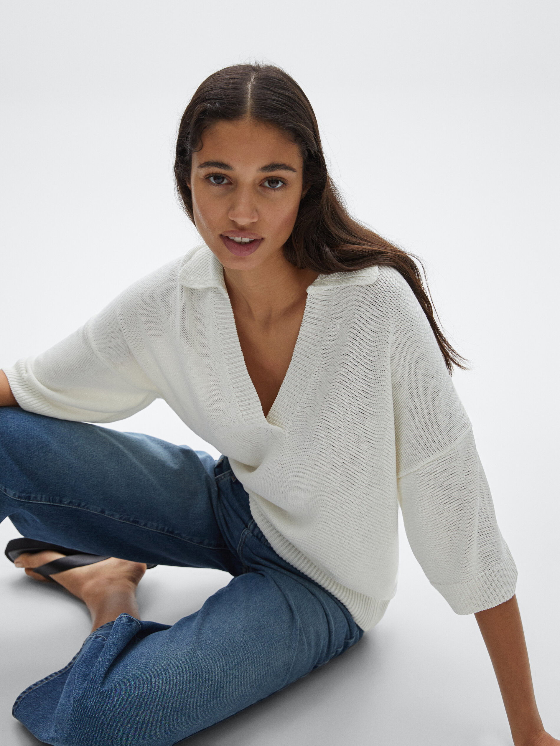 Polo collar knit sweater - null 
