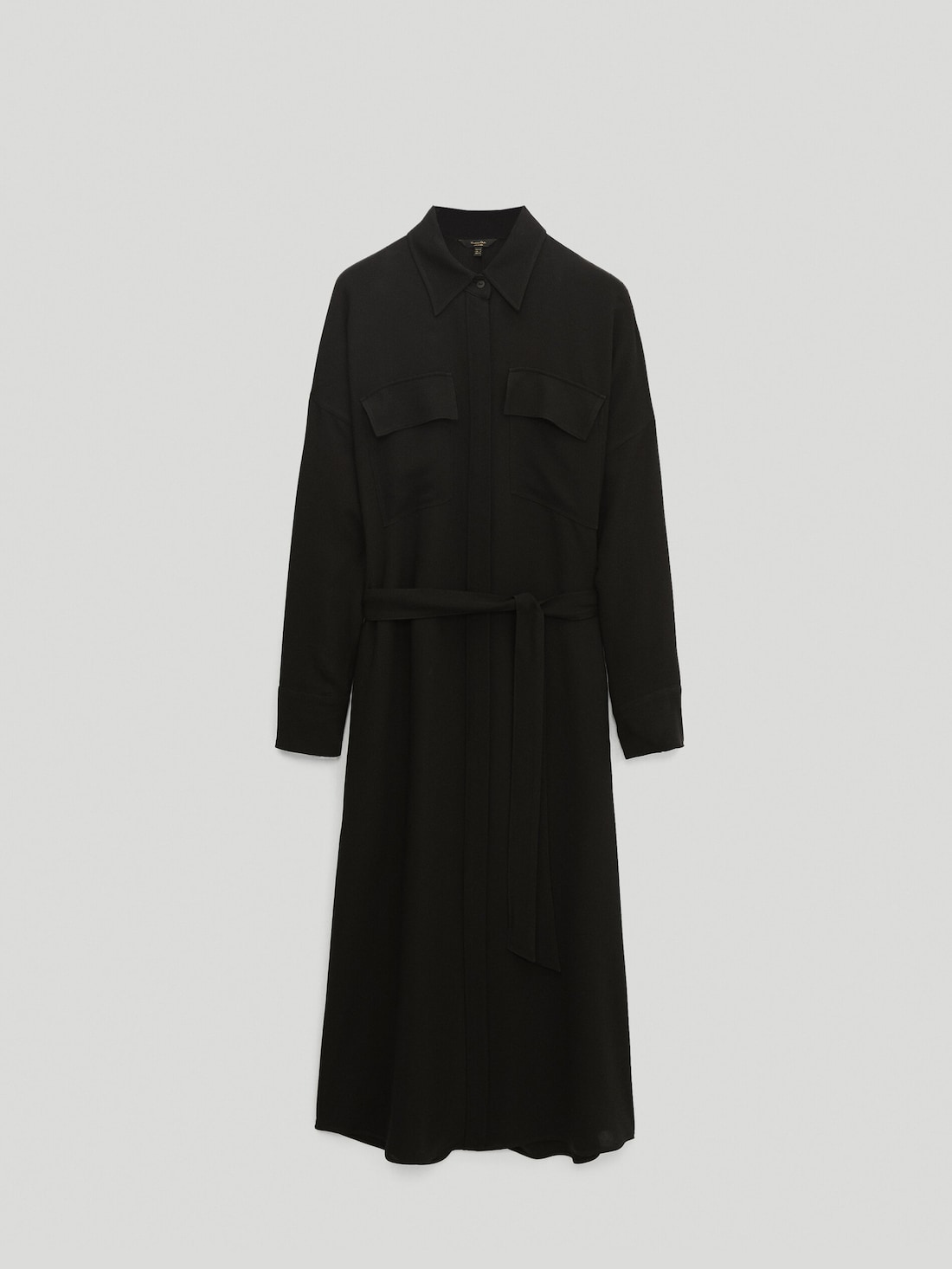 ЧЕРНЫЙ Длинное платье-рубашка Massimo Dutti