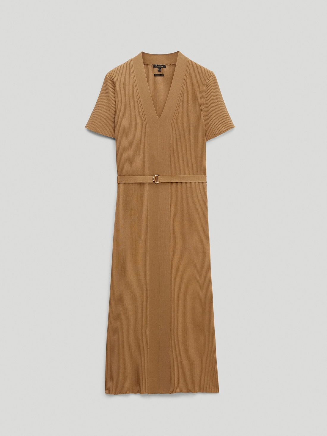 ЗОЛОТИСТЫЙ Платье из трикотажа в тонкий рубчик, с V-образным вырезом Massimo Dutti