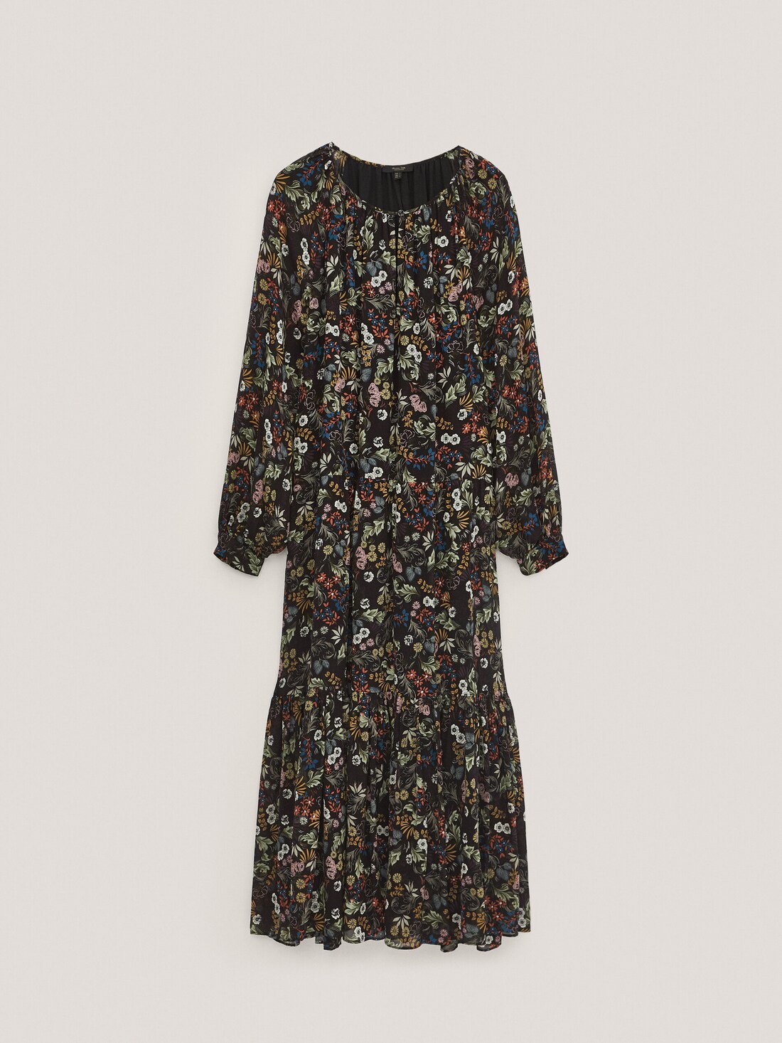 ЧЕРНЫЙ Длинное платье с цветочным принтом Massimo Dutti