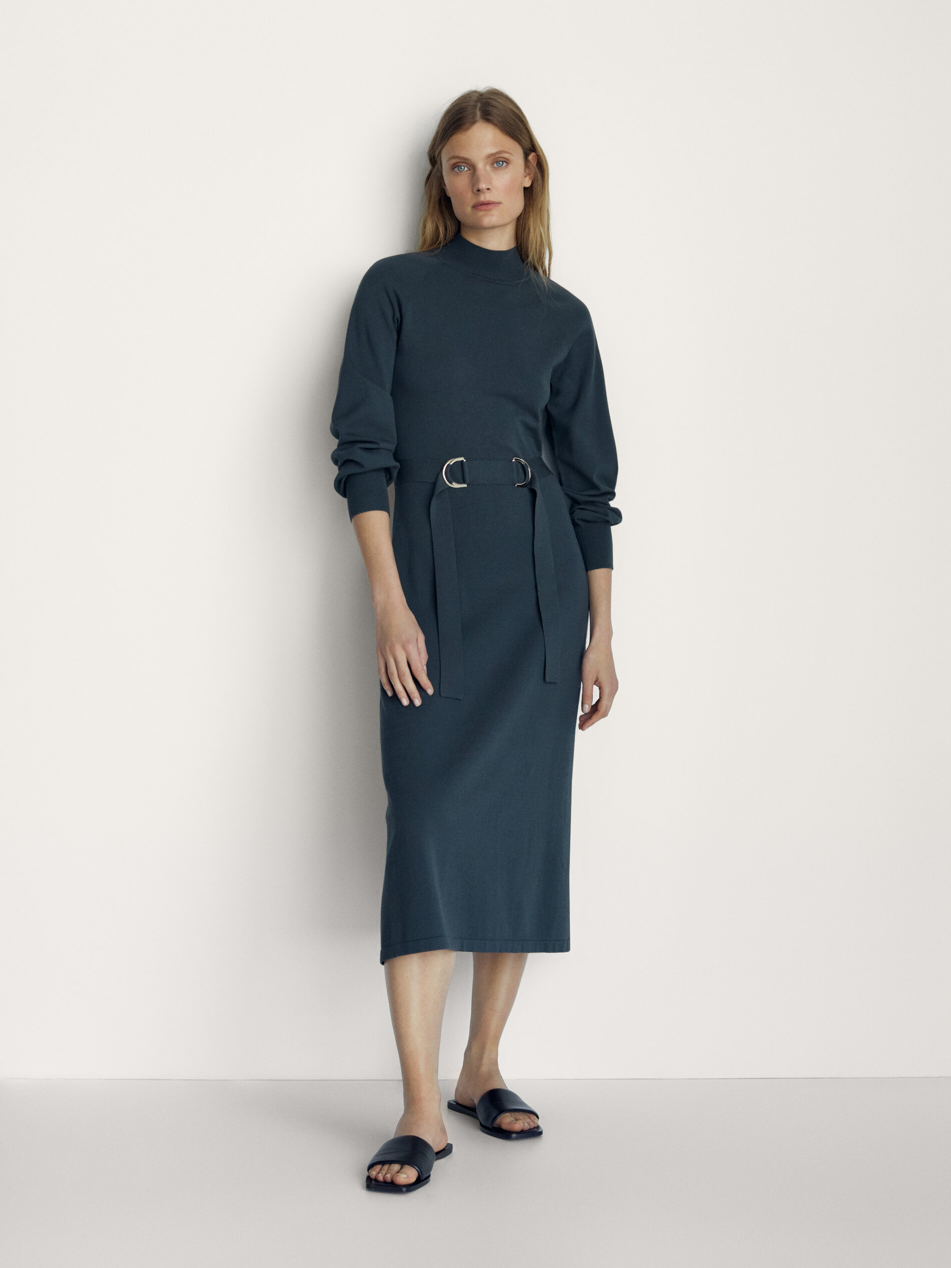 massimo dutti high neck dress with belt