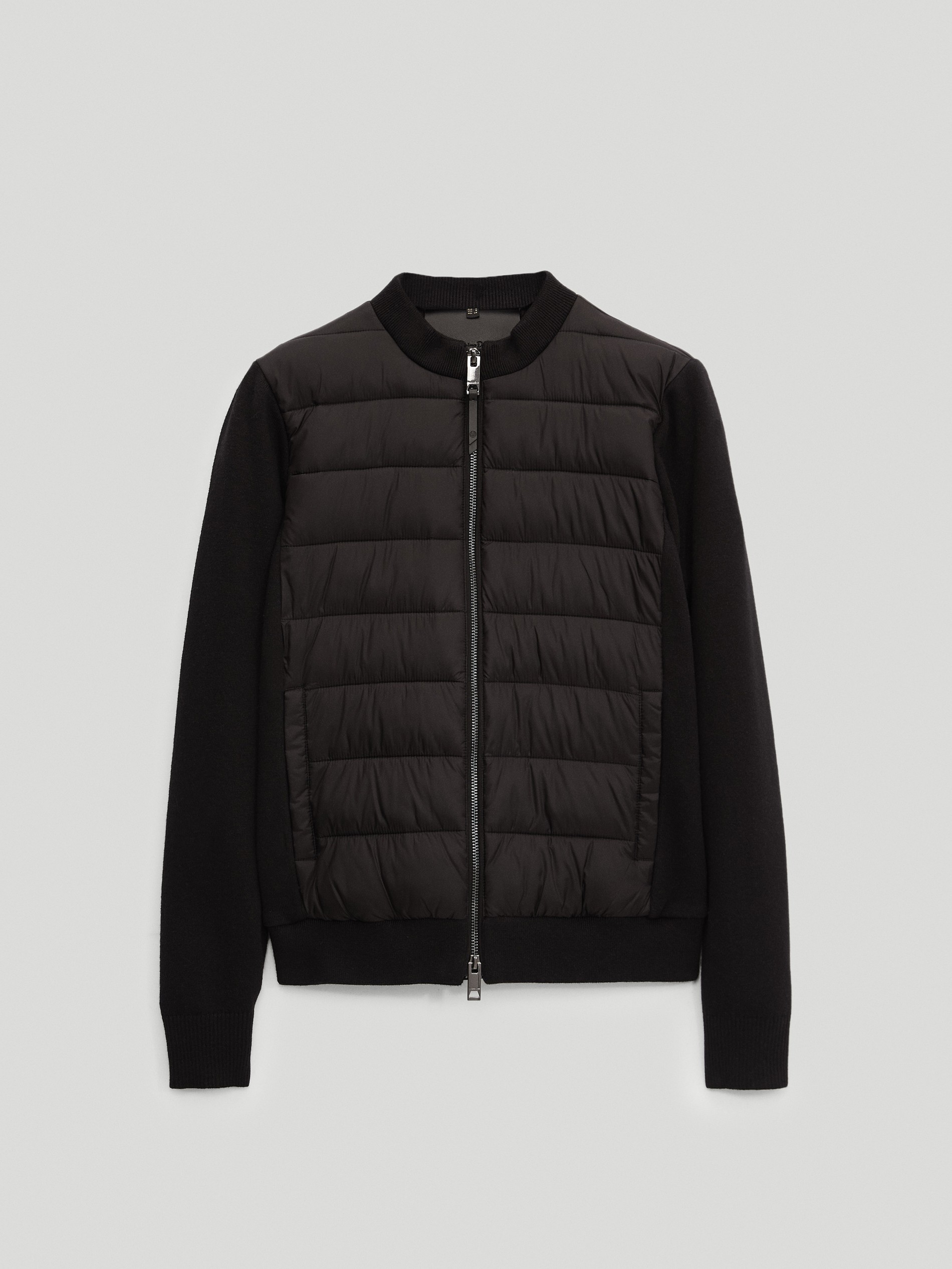 puffer jacket with knit sleeves