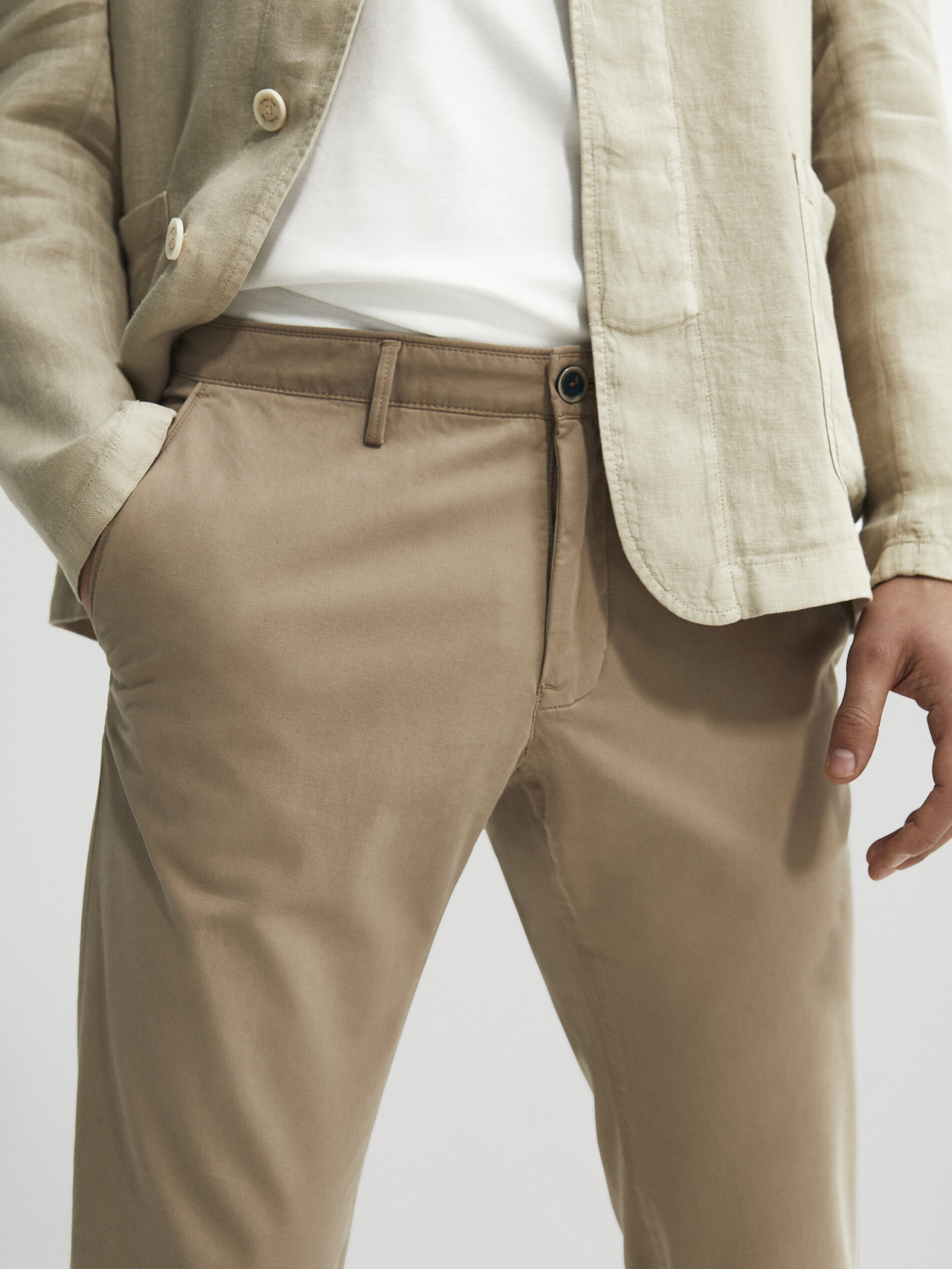 Slim fit cotton chino trousers - Men - Massimo Dutti