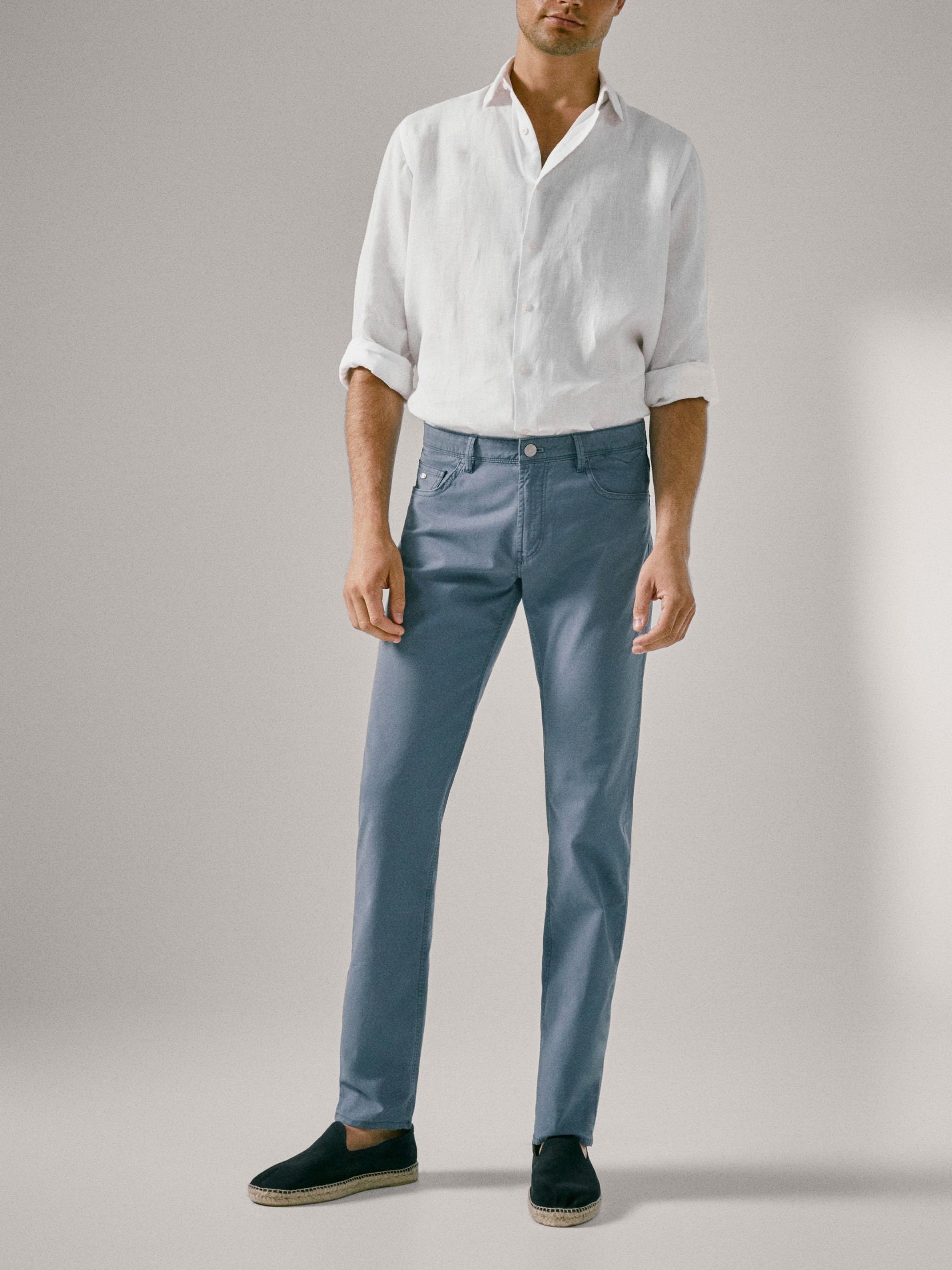 Slim fit denim-effect trousers - null 