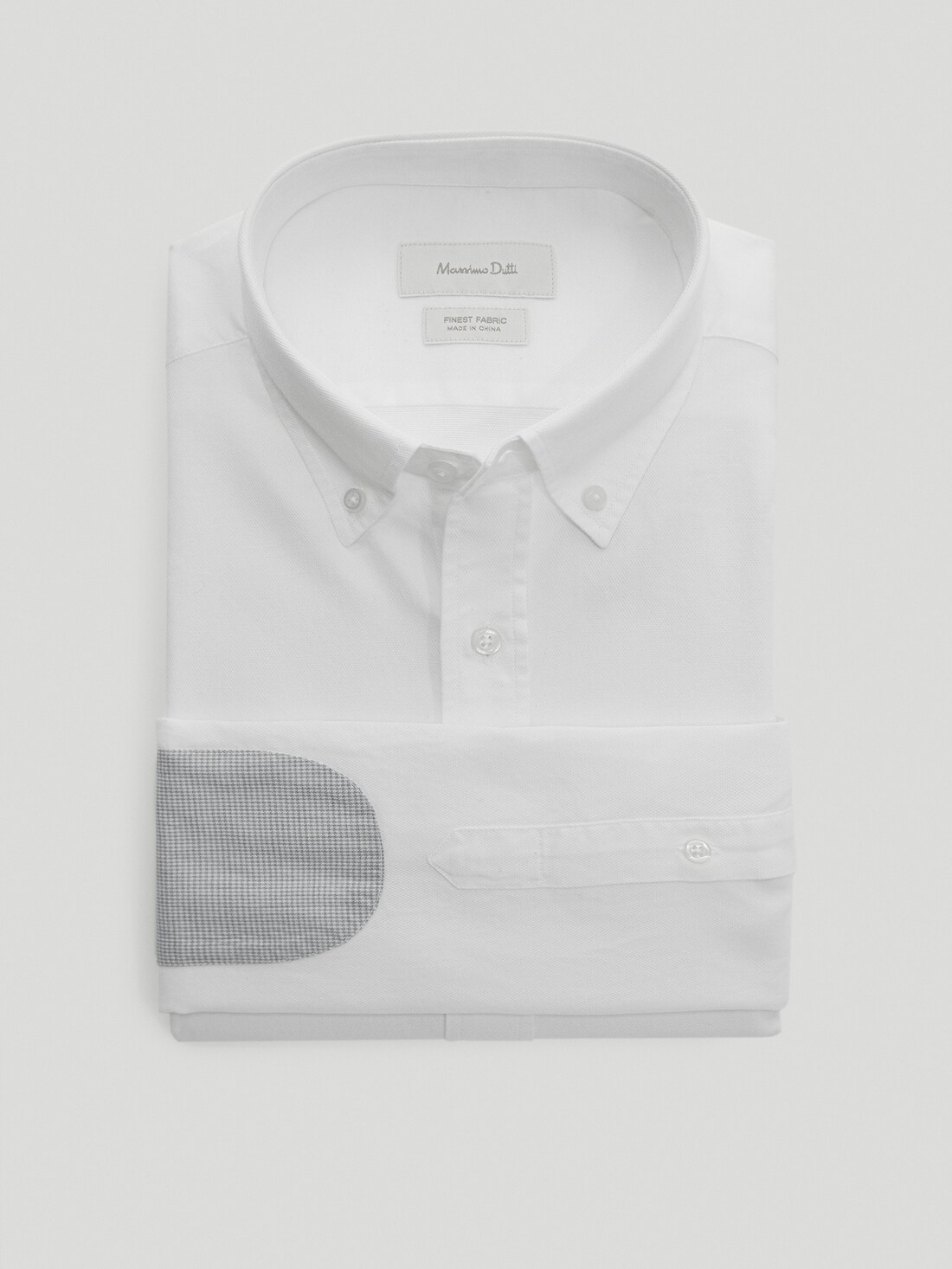 БЕЛЫЙ Рубашка облегающего кроя из хлопка с нашивками на локтях Massimo Dutti