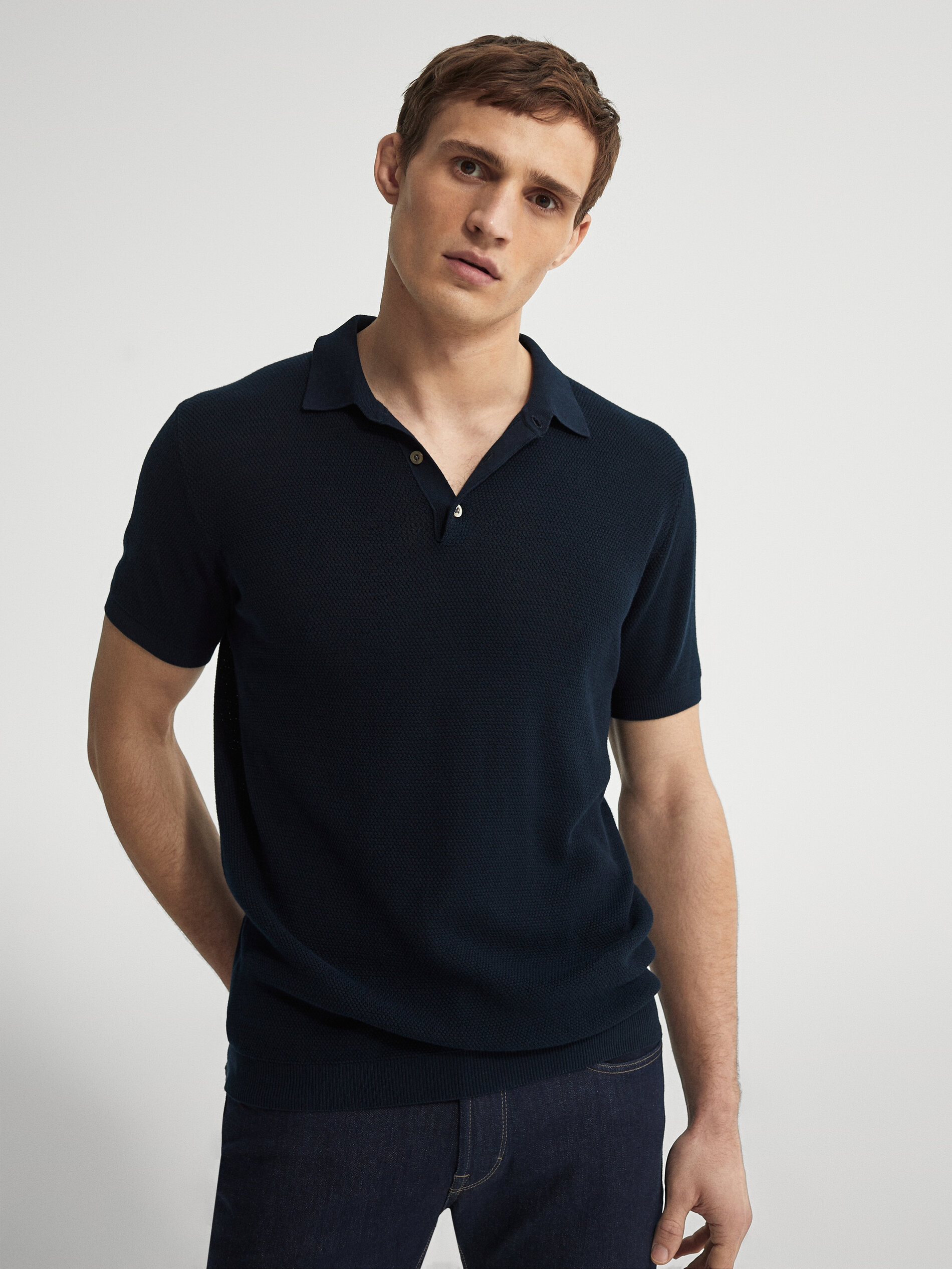 SHORT SLEEVE COTTON POLO SWEATER - null 