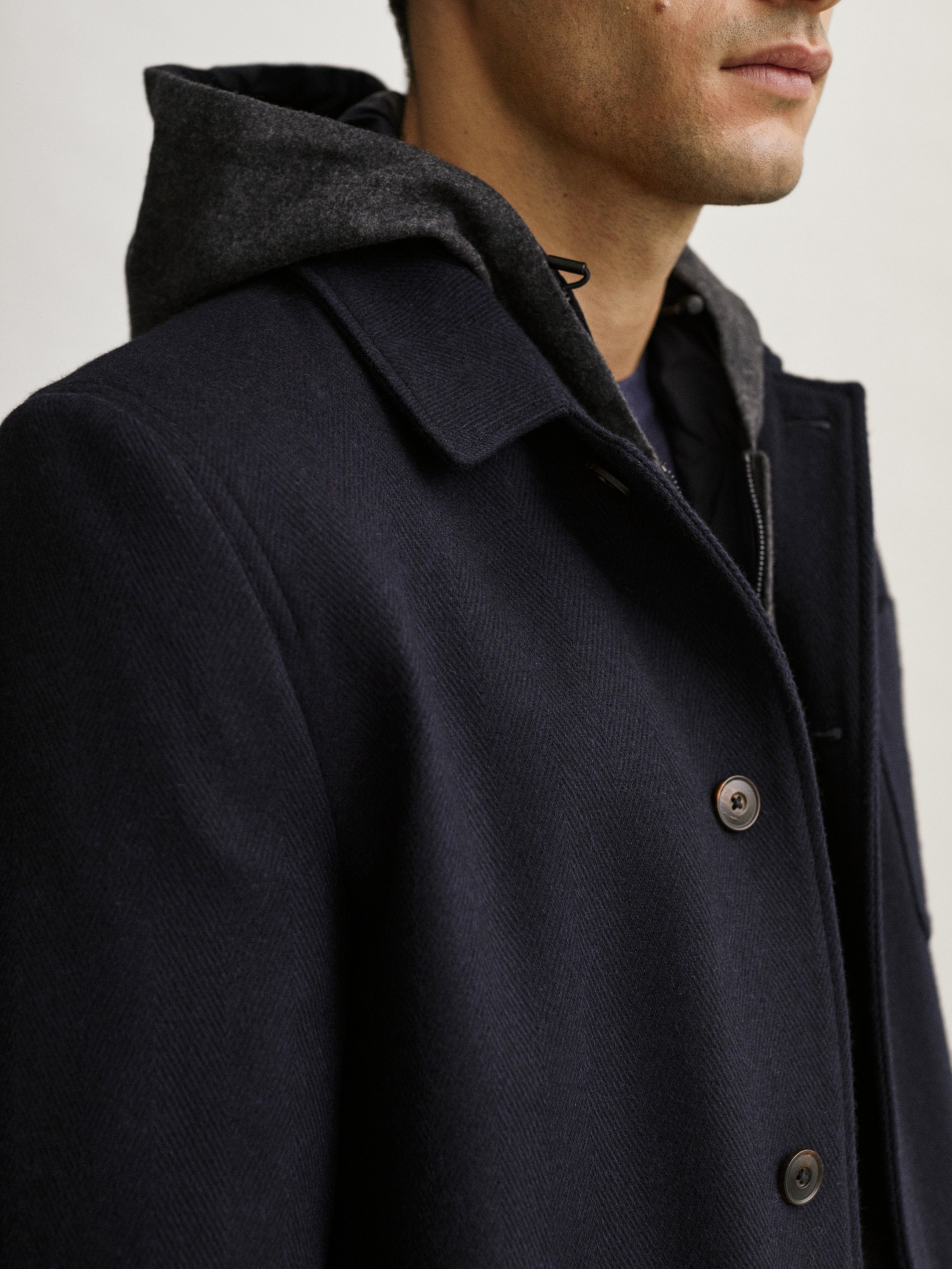 Massimo Dutti - 100% wool straight-fit herringbone overshirt