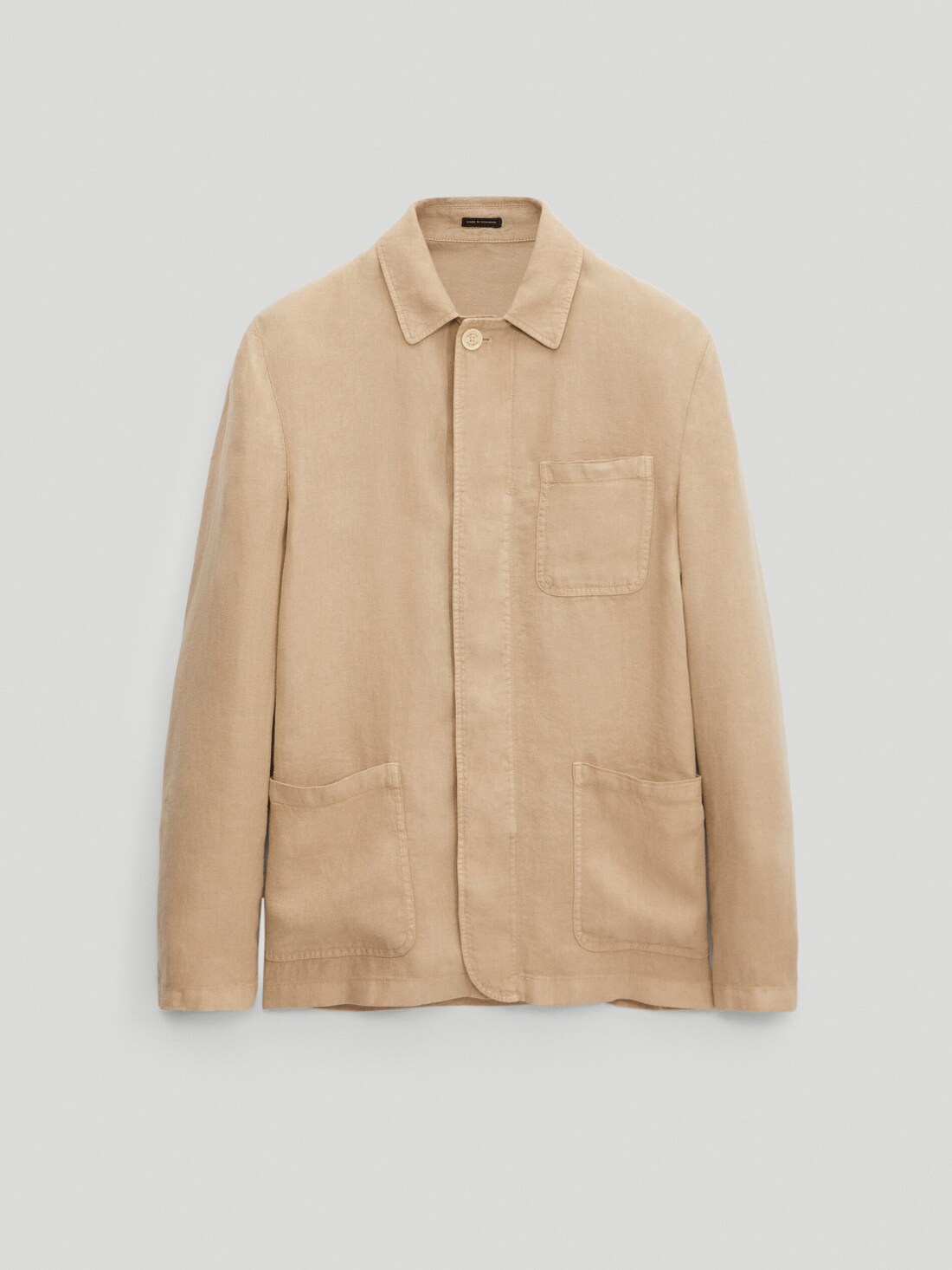 БЕЖЕВЫЙ Крашеная куртка-рубашка облегающего кроя изо льна Massimo Dutti