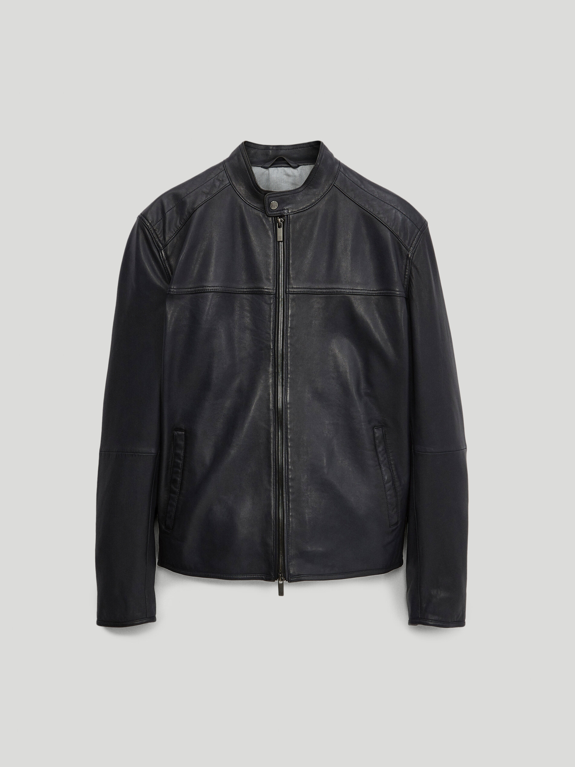 polo shirt with leather jacket