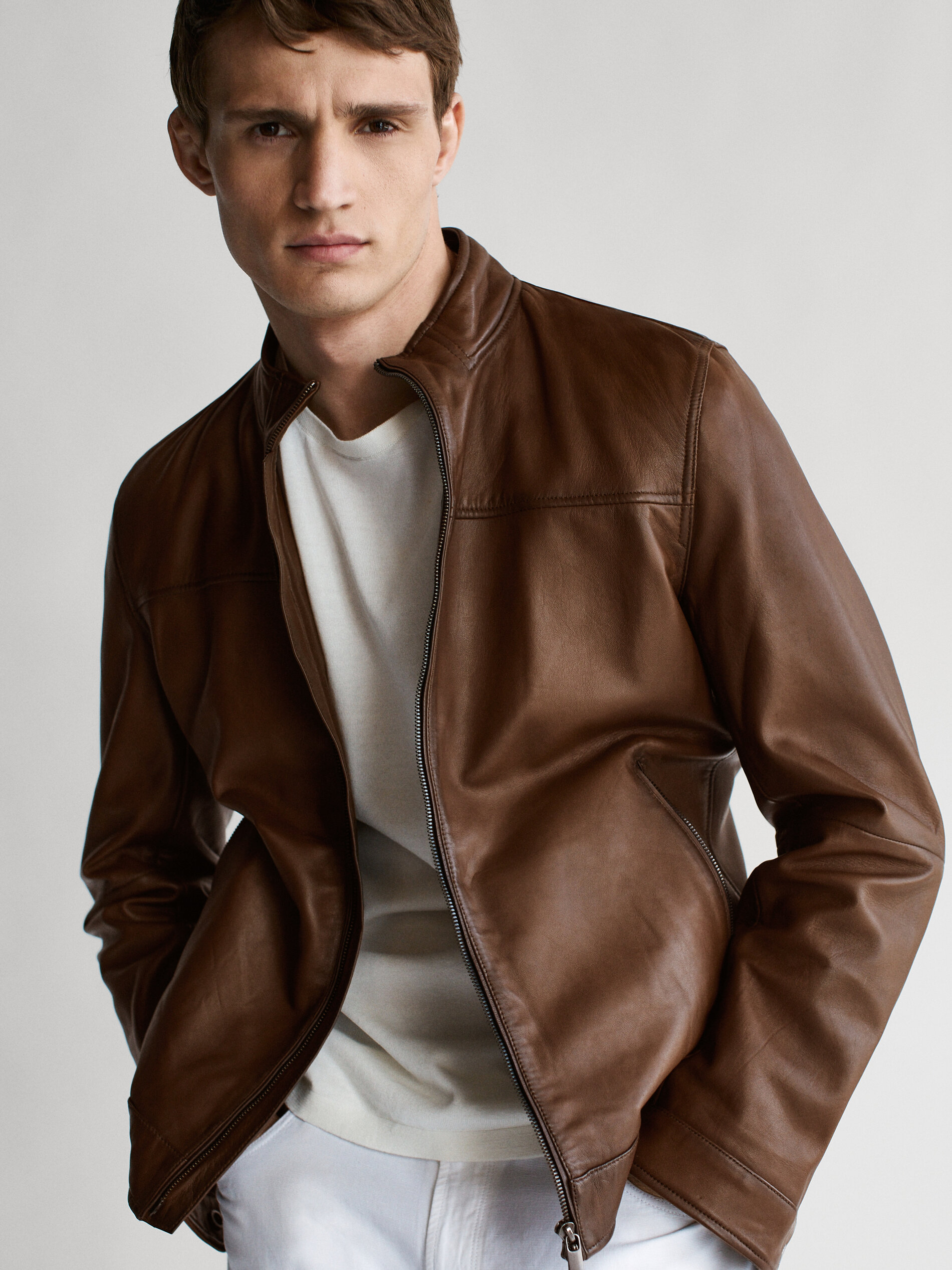 leather jacket polo shirt