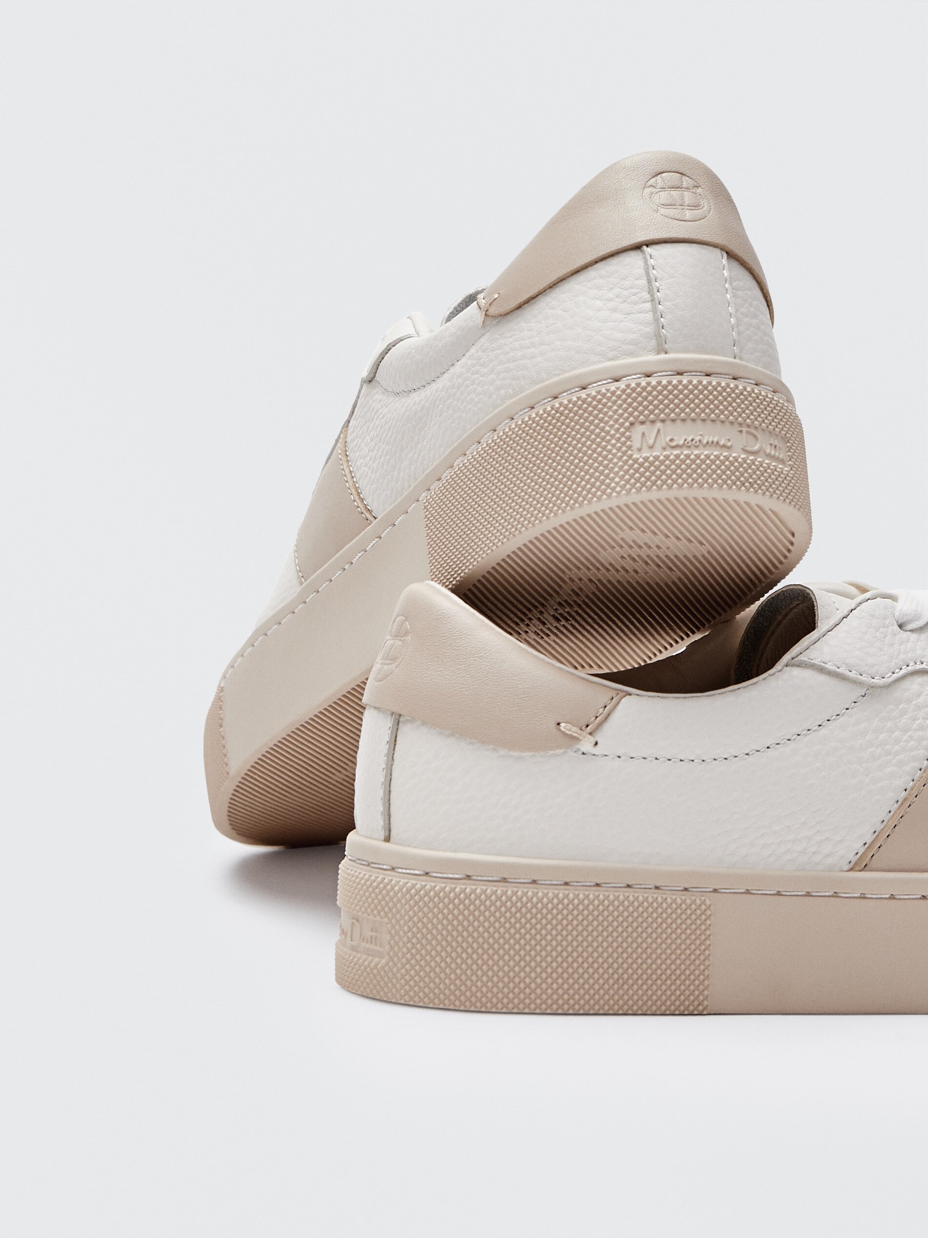 beige leather trainers