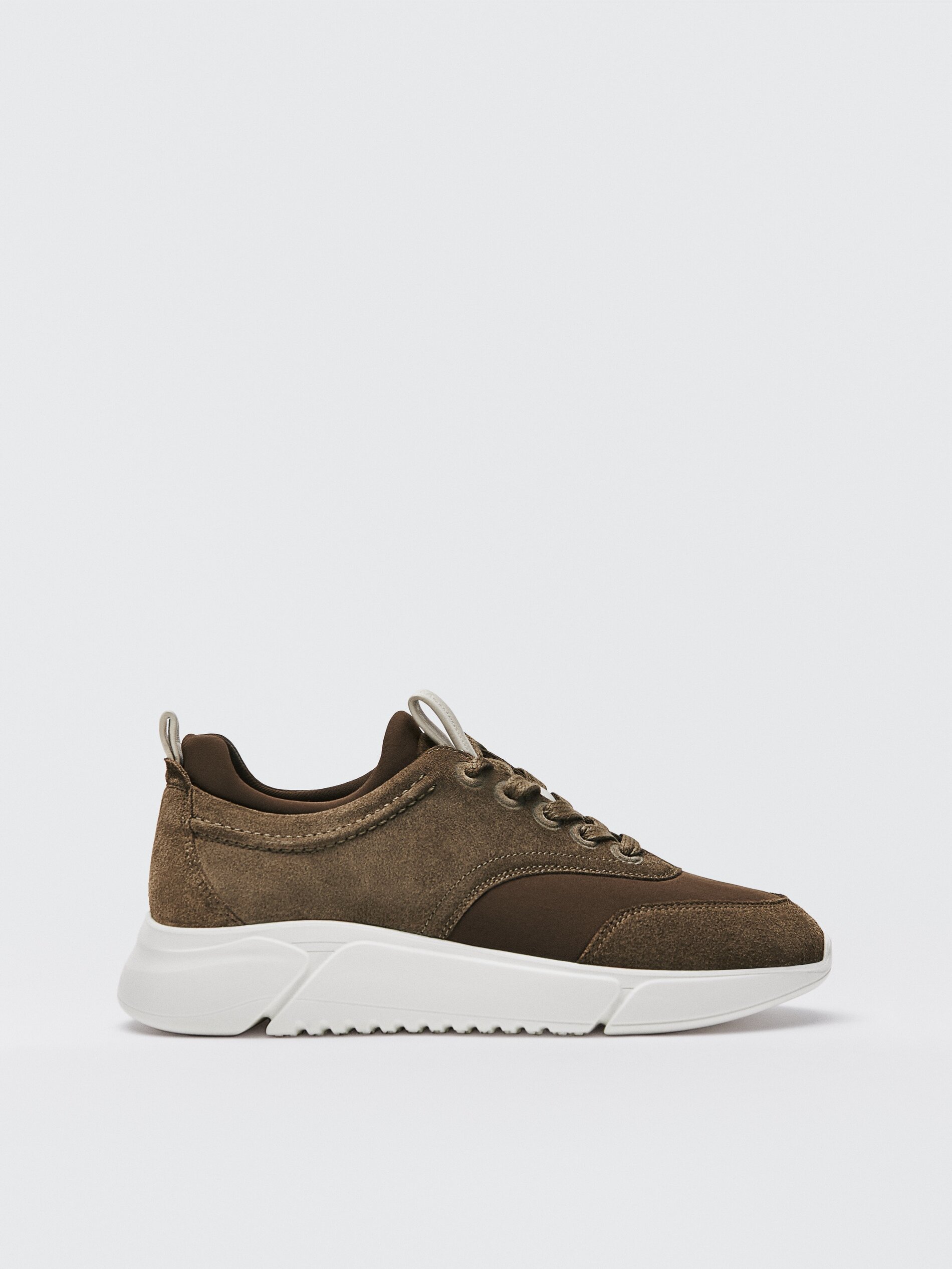 Khaki leather trainers with sock detail 