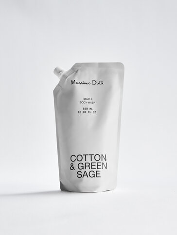 (500 ml) ‘Cotton & Green Sage’ roku un ķermeņa mazgāšanas līdzeklis atkārtotai uzpildīšanai