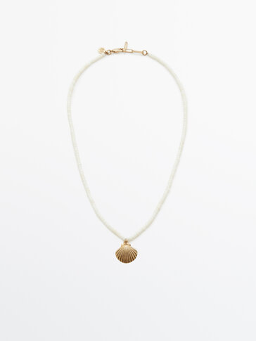 Gold-plated white seashell bead necklace