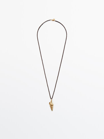 Gold-plated brown seashell bead necklace