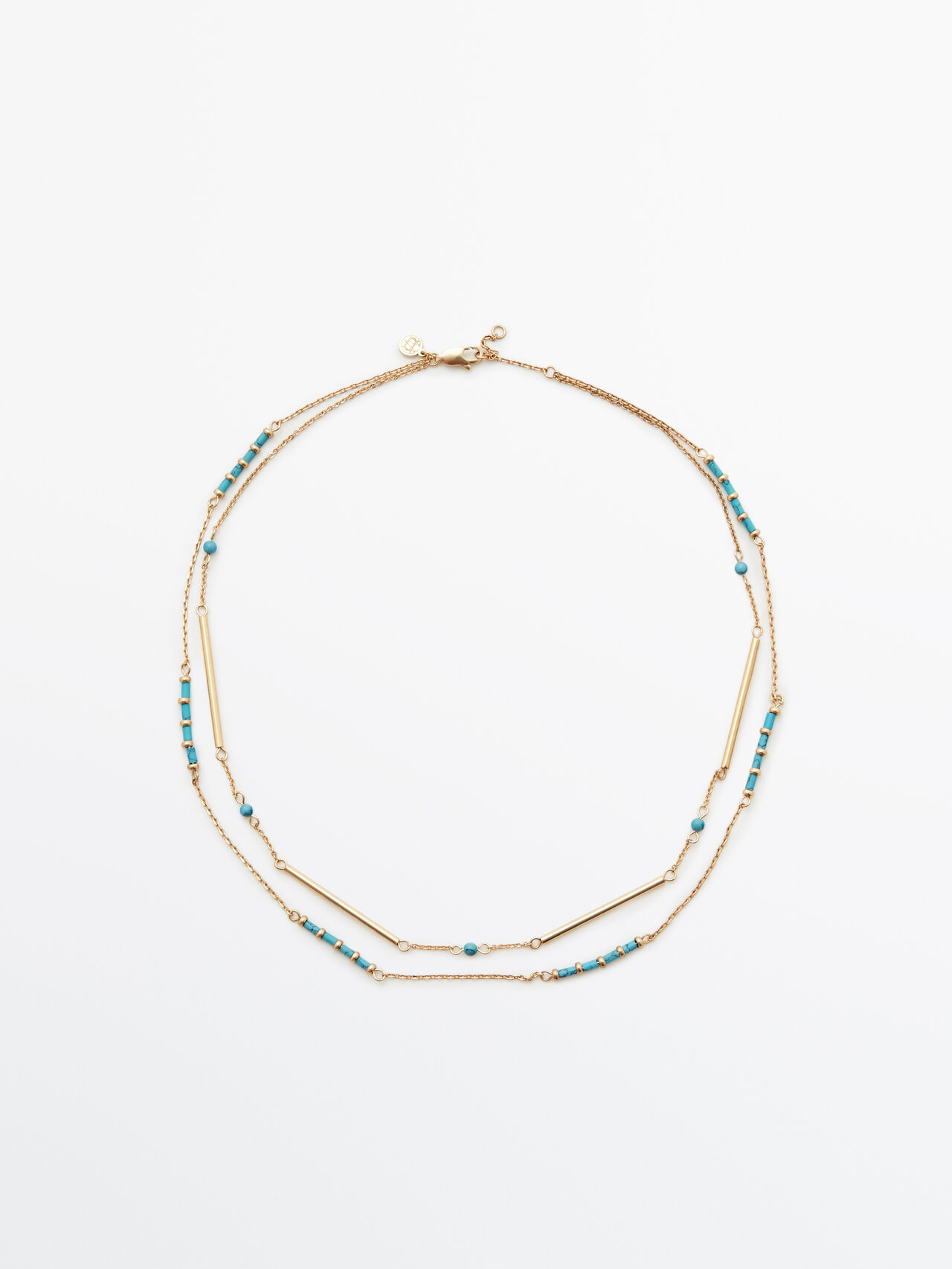 Massimo Dutti Gold-plated Double Necklace With Blue Stones