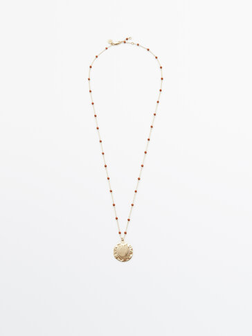 Двойное позолоченное ожерелье-цепочка с медальоном «Солнце»