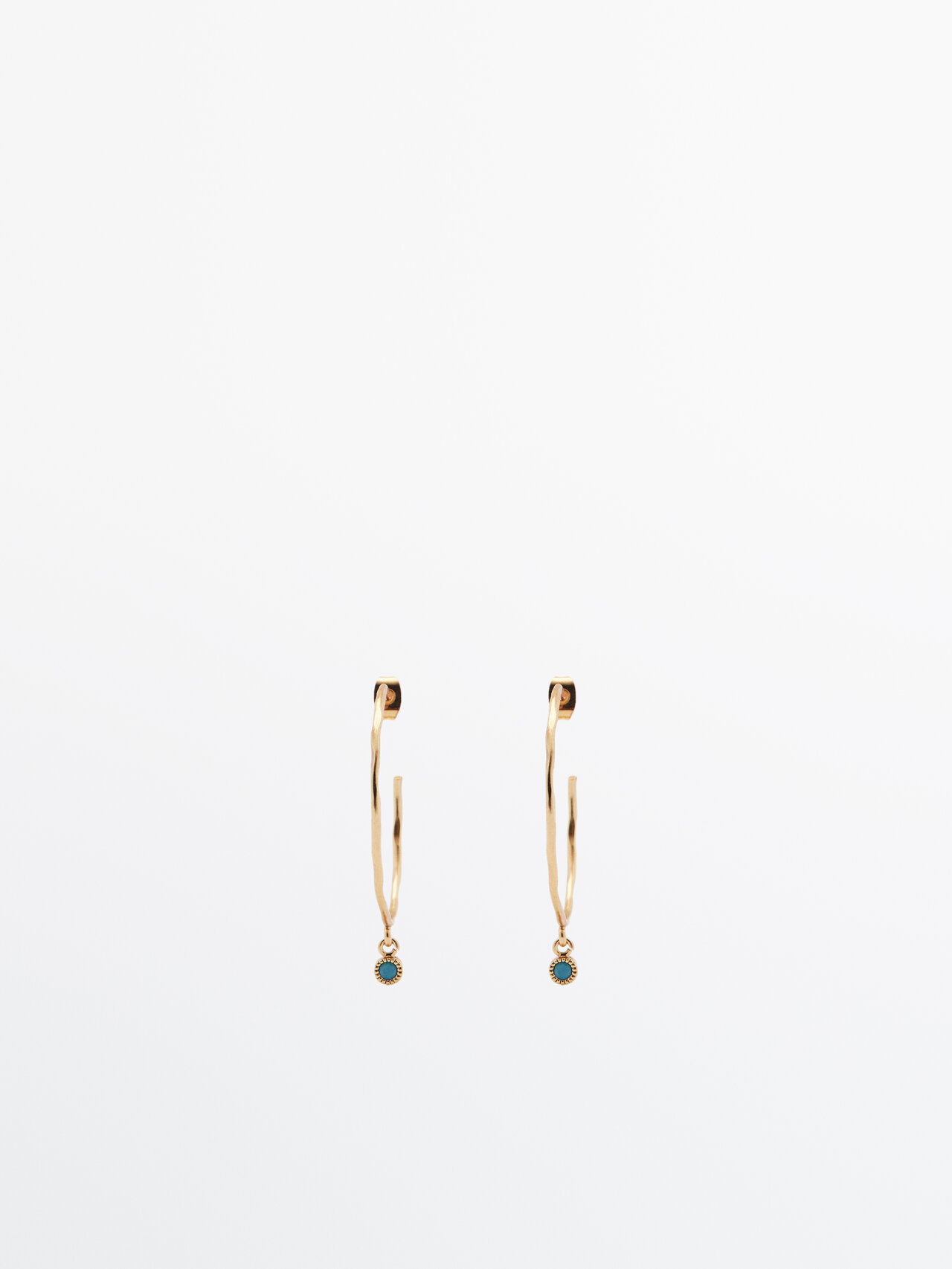 Massimo Dutti Gold-plated Hoop Earrings With Blue Stone