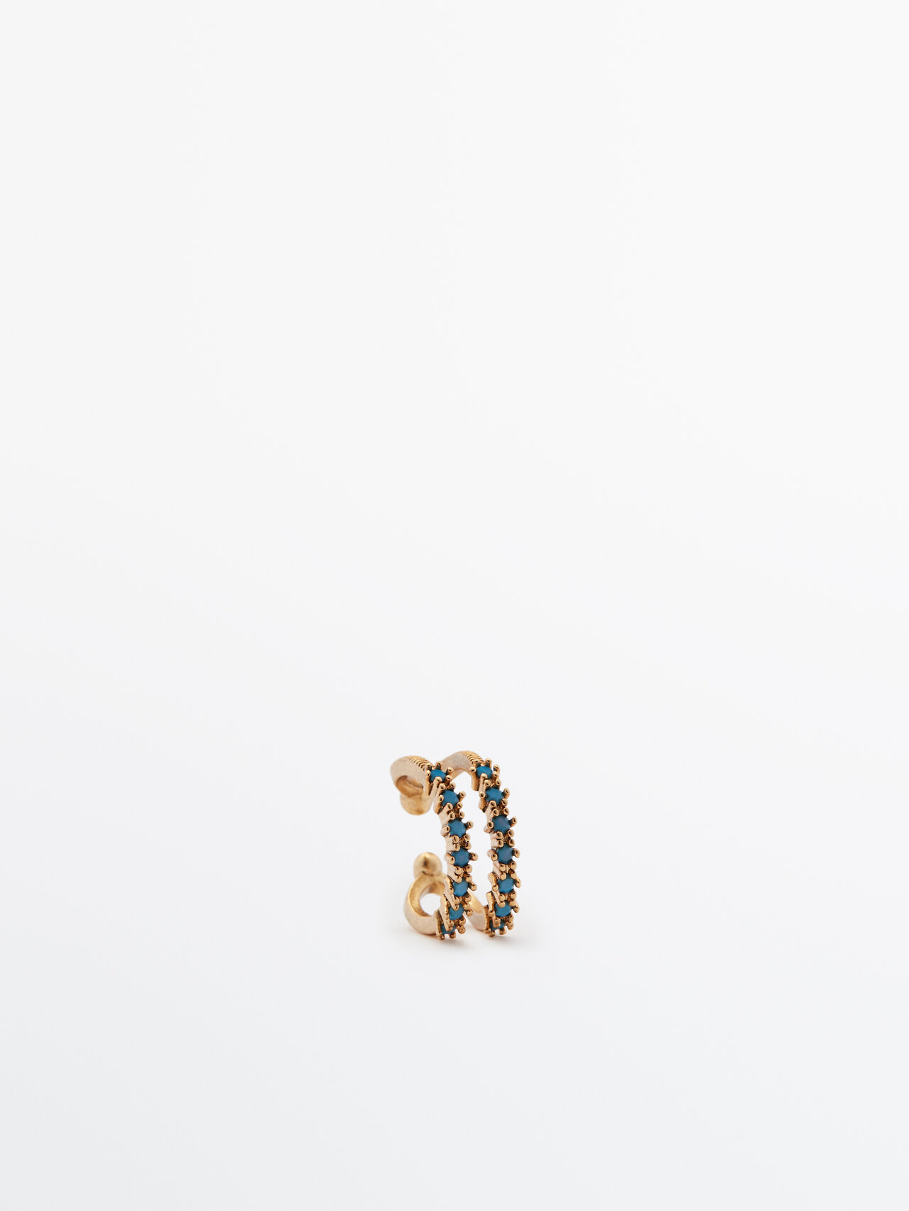 Massimo Dutti Gold-plated Ear Cuff Earrings With Blue Stone