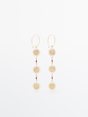 Gold-plated dangle earrings with suns