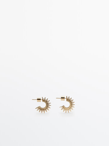 Gold-plated open hoop earrings with sun