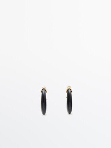 Medium black resin hoop earrings