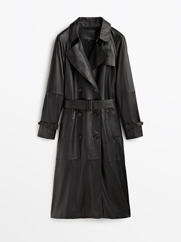 Nappa leather trench-style coat with belt