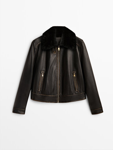 Nappa leather jacket with detachable sheepskin collar