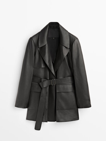 Cropped nappa leather trench coat