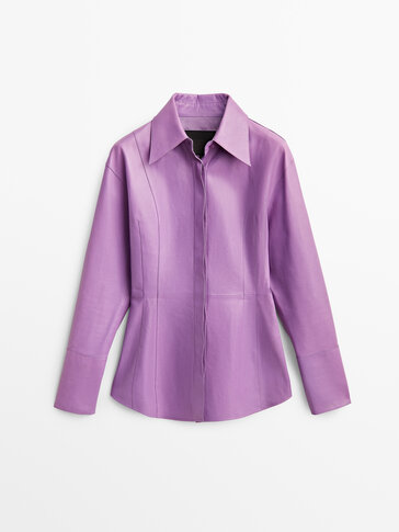 Пурпурна кожена риза от естествена напа - Limited Edition