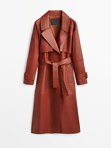Nappa leather trench coat with belt