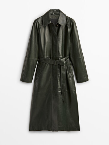 Green Nappa leather trench coat