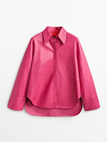 Рубашка из мягкой кожи наппа розового цвета