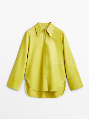 Жълта кожена риза от естествена напа