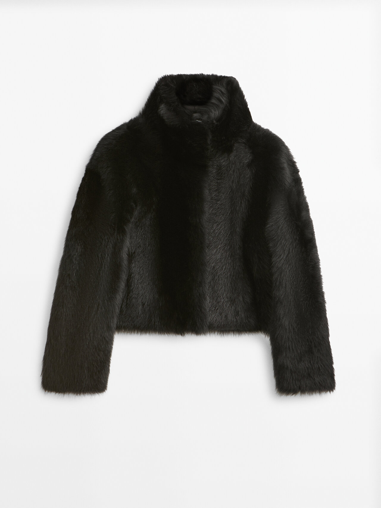 Massimo Dutti Black Leather Mouton Jacket