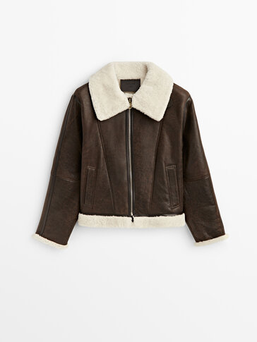 Mouton leather aviator jacket