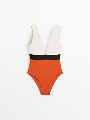 V-neck swimsuit with contrast colour