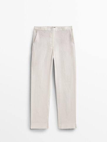 Massimo Dutti Pantal\u00f3n de cintura alta gris claro-blanco estampado a rayas Moda Pantalones Pantalones de cintura alta 